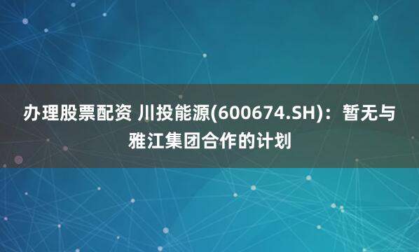 办理股票配资 川投能源(600674.SH)：暂无与雅江集团合作的计划